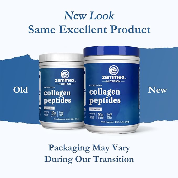 Zammex Premium Collagen Peptides Powder, Hydrolyzed Collagen Peptide, Support for Hair Skin Nails, Joints Health, Grass Fed, Non-GMO, Keto Friendly, Gluten-Free, Easy to Digest, 30 Servings
