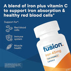 Bariatric Fusion Iron Supplement 45mg with Vitamin C | 1 Per Day | Vitamins for Women and Men | Gluten, Dairy and Soy Free | Non-GMO | 60 Count