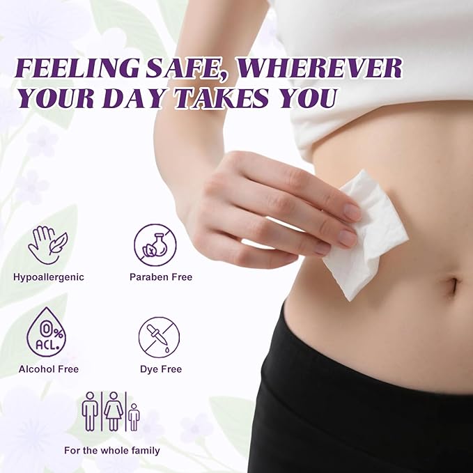 Feminine Wipes Individually Wrapped, Flushable Wipes Travel,Feminine Care Vaginal Wipes for Adult,Women, Girl and Homeless (Pack of 50,Lavender)