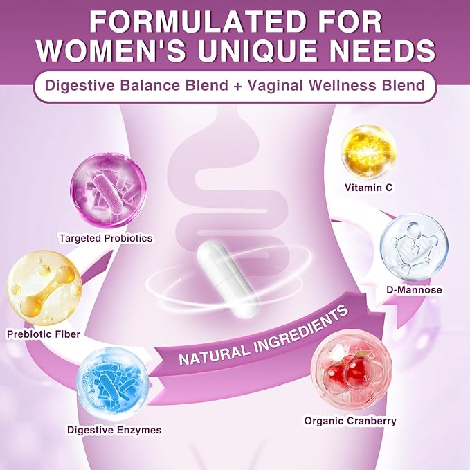 Probiotics for Women Digestive Health, 70 Billion CFUs Womens Probiotic with Digestive Enzymes & Prebiotics & Cranberry for Gut, Immune & Urinary Tract Balance, Delayed-Release, 90 Veggie Capsules
