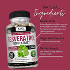 Kaya Naturals - Resveratrol Capsules - Anti Aging Supplement - Antioxidants with Brain Support - Maximum Benefits - 60 Veggies Capsules