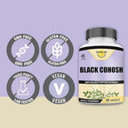 Black Cohosh Made with Organic Black Cohosh Root 1300MG per Serving, Balance Hormones, Natural Menopause & Menstrual Support, Women Health Support, 90 Vegan Capsules, 45 Servings