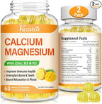Calcium Magnesium Zinc Gummies with Vitamin D3 and K2, High Absorption Magnesium Glycinate Potassium for Immune and Calm Mood, Vegan Mango and Pineapple Flavor 120 Gummies