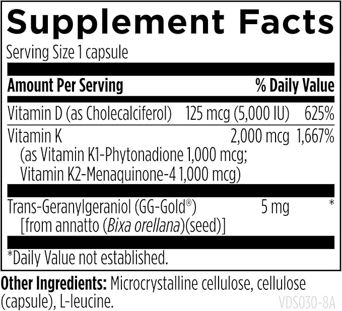 Designs for Health Vitamin D Supreme - Vitamin D 5000 IU with 2000mcg Vitamin K as MK4 for Bone Health, Heart Health, Mood & Immune Support - Vitamin D3 Enhanced with GG Supplement (30 Capsules)