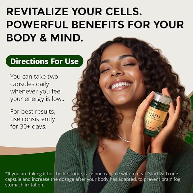 NAD Supplement with Resveratrol - Supports Cellular Energy, Anti-Aging & DNA Repair -Advanced NAD Supplement for Women & Men, Non-GMO, 30-Day Supply