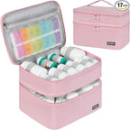 Medicine Storage Bag,Double Layers Pill Bottle Organizer Bag Empty with Lockable Zipper&Adjustable Divider,Medication Travel Carrying Bag for Pills,Vitamins,Medical Supplies,Pink