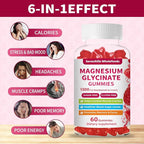 Magnesium Glycinate Gummies 1000mg - Sugar Free Magnesium Potassium Supplement for Relaxation, Calm, Stress Relief, and Sleep Support for Adults & Kids - 60 Raspberry Gummies