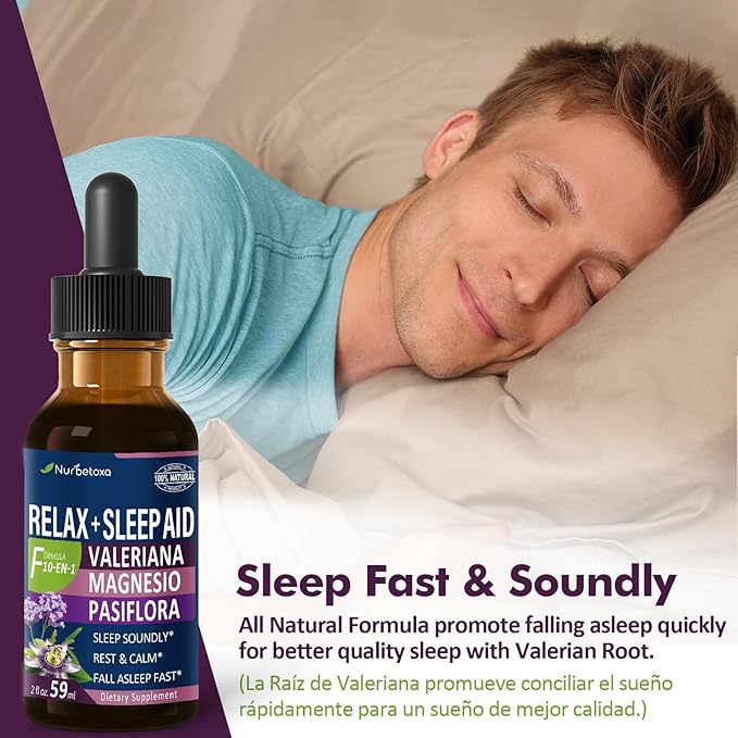 Valerian Root Sleep Aid Drops, Gotas de Glicinato y Citrato de Magnesio, Pasiflora y Valeriana para Dormir Profundamente adulto, Magnesium Citrate & Passionflower Extract Liquid Tincture.2oz