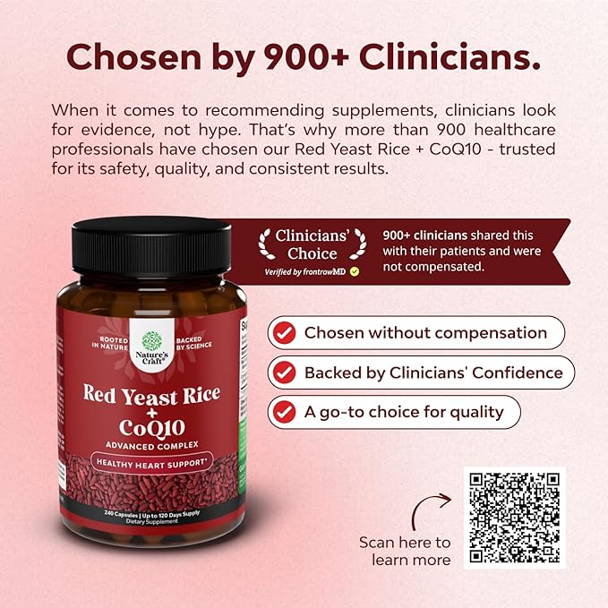 Red Yeast Rice with CoQ10 Supplement - Advanced Healthy Heart & Healthy Cholesterol Levels Formula for Men & Women - Red Yeast Rice Capsules with 1200mg per Serving and CoQ10-240 Count