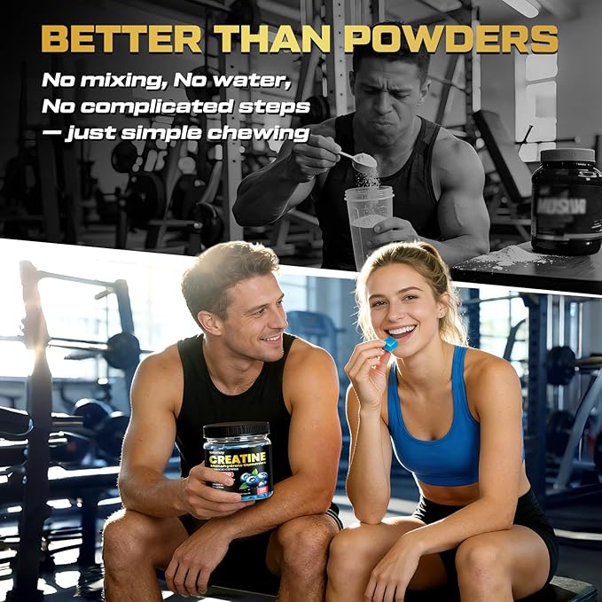 Creatine Gummies for Men & Women, 5-in-1 Complex with Taurine, L-Carnitine, Vitamin B12 & B6 Support Muscle, Strength & Recovery, 5g Creatine Monohydrate Gummies Post & Pre Workout Supplements, 120 Ct
