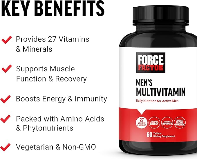 Force Factor Men’s Multivitamins, Multivitamin for Men Plus Amino Acids Supplement with 27 Vitamins and Minerals, and Phytonutrients to Support Energy, and Immunity, 60 Tablets