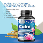 Stress Support Supplement - Extra Strength Ashwagandha, GABA, Magnesium, L-Theanine for Relief - Supports Mood & Focus - Naturally Calm, Unwind & Relax - Eases Tension & Nervousness - 60 Capsules