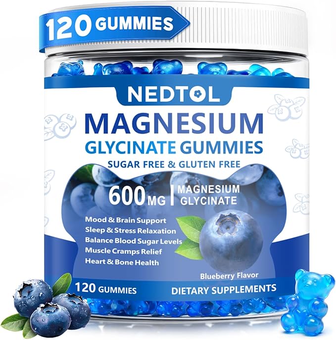 Magnesium Glycinate Gummies 600mg, Sugar Free Magnesium Potassium Supplement for Adults with Magnesium L-Threonate, Vitamin D, B6,and CoQ10 for Sleep, Body Support and Relaxation,120 Count