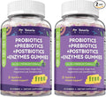 Totaria 2 PCS Sugar Free 5-in-1 Probiotic Prebiotic Postbiotic Gummy, 36 Strains Probiotics for Women Men with Digestive Enzymes, Peppermint, Complete Immune, Gut & Digestive Support, Grape Flavor