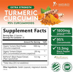 Turmeric Curcumin Supplement - 1800mg Organic Turmeric Per Serving - 95% Curcuminoids & BioPerine Black Pepper Extract for Best Absorption - Natural Vegan Joint Support, Bottled in USA - 120 Capsules