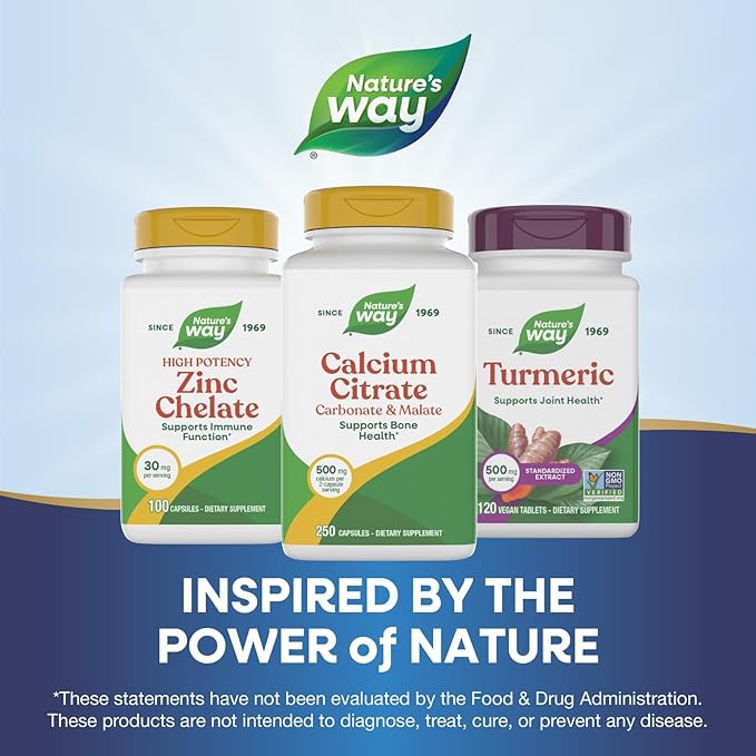 Nature's Way Calcium Citrate, 500 mg Calcium per 2-Capsule Serving, for Bone Health & Muscle Function*, Blend of Citrate, Carbonate & Malate, Gluten Free, 250 Capsules (Packaging May Vary)