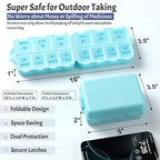 NEW Foldable & Double Protection Portable Weekly Pill Organizer 2 Times A Day with Etched Labels, AM PM 7 Day Week Medicine Box, Daily Travel Pill Case Dispenser for Vitamin, Supplement - Sky Blue