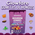 Mushroom Gummies, Organic & Functional Mushroom Gummies, Glow Fare Mushroom Gummies, Supplement for ImmuneDefense, Immune, Boosts Cognitive Performance and Energy, 80 Gummies (1PCS)