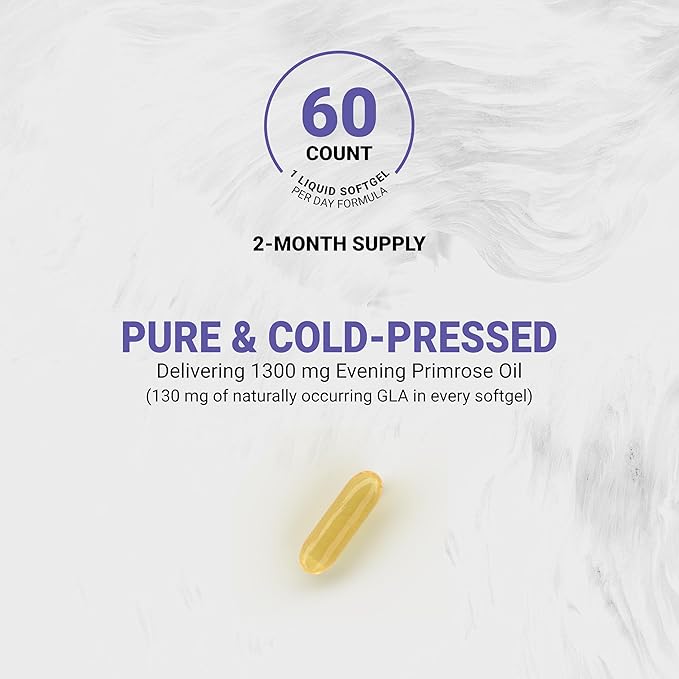 Naturalis Evening Primrose Oil (1300mg) | Natural from New Zealand | Non-GMO, Soy & Gluten Free, Zero Filler | 60 Softgels