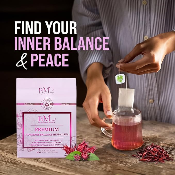 Hormone Balance Tea for Women – Raspberry Leaf, Dioscorea Persimilis, Hibiscus Tea Organic, Black Ginger for Menstrual Healthy Cycle Support, PMS & PCOS Support, Postpartum Recovery,30 Herbal Tea Bag