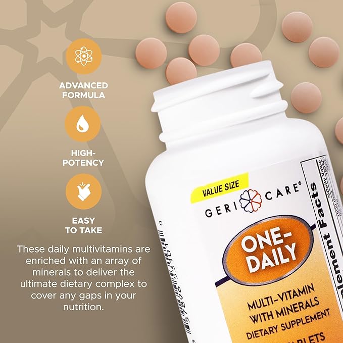 GeriCare One-Daily Multivitamins with Minerals for Men & Women (200 Tablets) High-Potency Multi-Vitamin & Multimineral Dietary Supplement for Immunity, Energy| Complete Daily Nutritional Support
