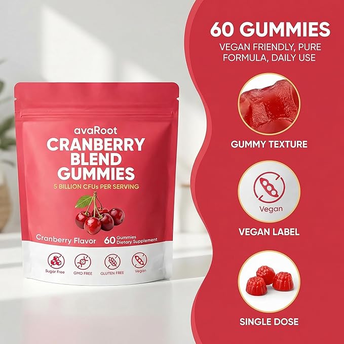 avaRoot Cranberry Blend Gummies - Women's Balanced pH, Cranberry & Probiotic Formula with Vitamin C for Women’s Wellness & Urinary Tract Support - 60 Gummies
