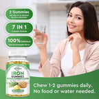 Iron Gummies with Zinc, Calcium, Vitamin C, B6 & B12 | Iron Supplement for Women, Men & Kids | Supports Anemia & Deficiency, Blood Builder & Cell Formation | Chewable Pineapple Flavor | 60 Gummies
