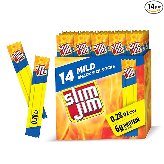 Slim Jim Smoked Meat Sticks, Mild Flavor, 6g Protein Per Serving, Snack Size, Easter Basket Stuffer for Men, 0.28 oz. (14 Count)