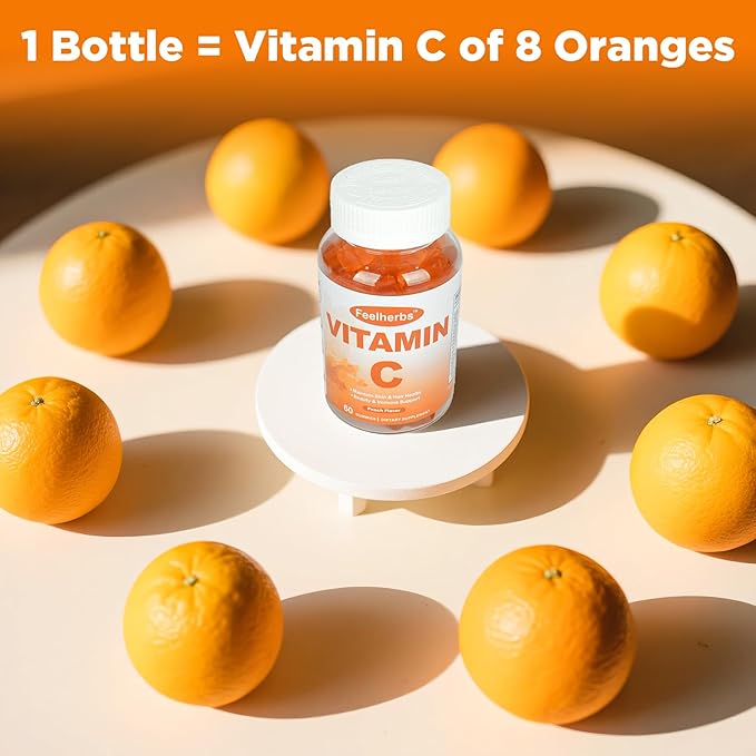 Chewable Vitamin C Gummies 240mg, Natural Orange Flavor Vitamin C for Adults Energy & Immune Support with Collagen, Glutathione, Zinc & Omega-3, 60 Counts