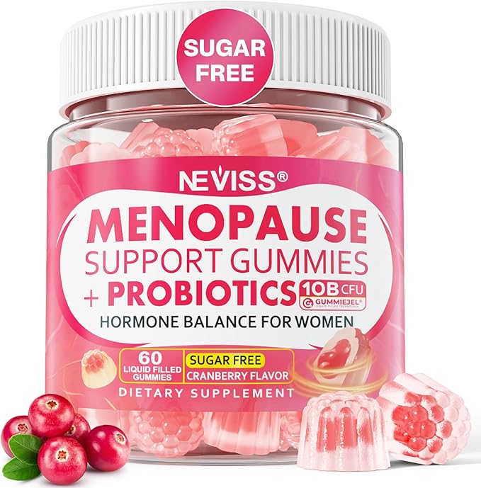 Menopause Gummies Supplement for Women w/ Red Clover, Black Cohosh for Hot Flashes, Menopause Support Vitamins + Ashwagandha Probiotics, Over 50 Hormone Support Balance Gummies Sugar Free, Vegan 60ct