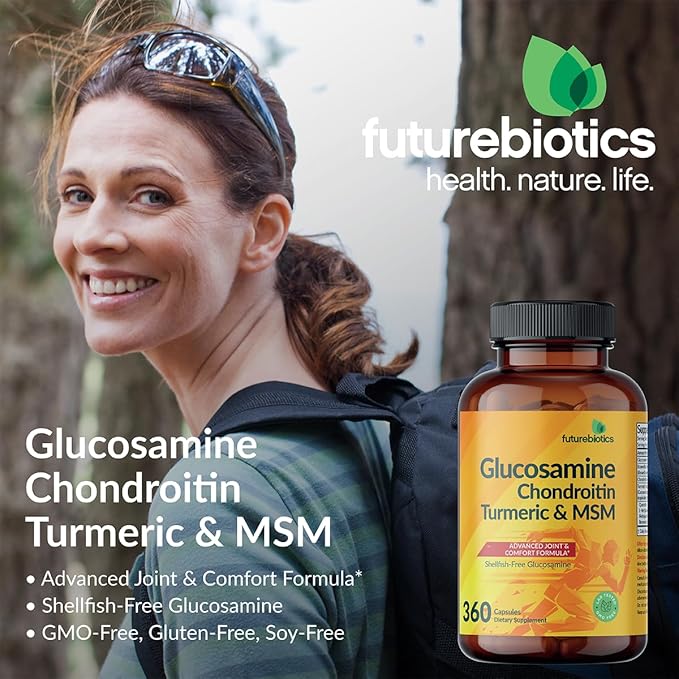 Futurebiotics Glucosamine Chondroitin Turmeric & MSM Advanced Joint Formula, Supports Healthy Joints & Mobility - Non-GMO, 60 Capsules
