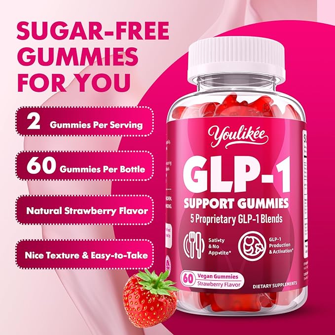 GLP-1 Supplement for Women & Men, GLP-1 Probiotic Gummies - Activates GLP-1 & AMPK, with Akkermansia Probiotic & Natural Berberine for Energy - Strawberry Flavor, Sugar-Free, 60 Count