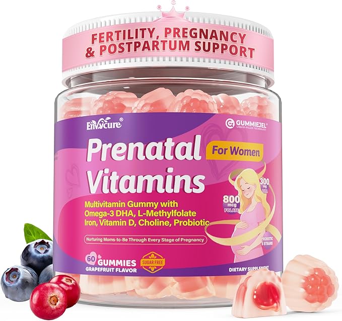 Prenatal Vitamin for Womem, 37-In-1 Multivitamin Gummies w/Omega-3 DHA, Methylfolate, Choline, Iron, Vitamin B12 B6 D3 C, Postnatal Vitamins Support Mom & Baby | Before, During & After Pregnancy, 60Ct