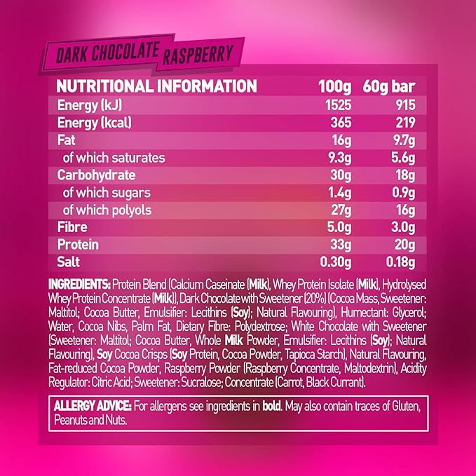 Grenade High Protein Bar - Dark Chocolate Raspberry, 12 x 60 g
