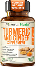 Turmeric Curcumin Supplement with Ginger Root for Joint Support, Digestive & Gut Health - Contains Organic Turmeric Curcumin with Black Pepper (Bioperine) for Enhanced Absorption - 120 Capsules
