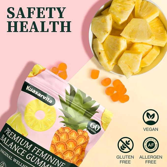 Premium Feminine Balance Gummies for Women, Vaginal Probiotics, PH Balance for Women Healthy Odor, Gut Health, Immune Support, Pineapple Gummies for Woman, 60 Counts