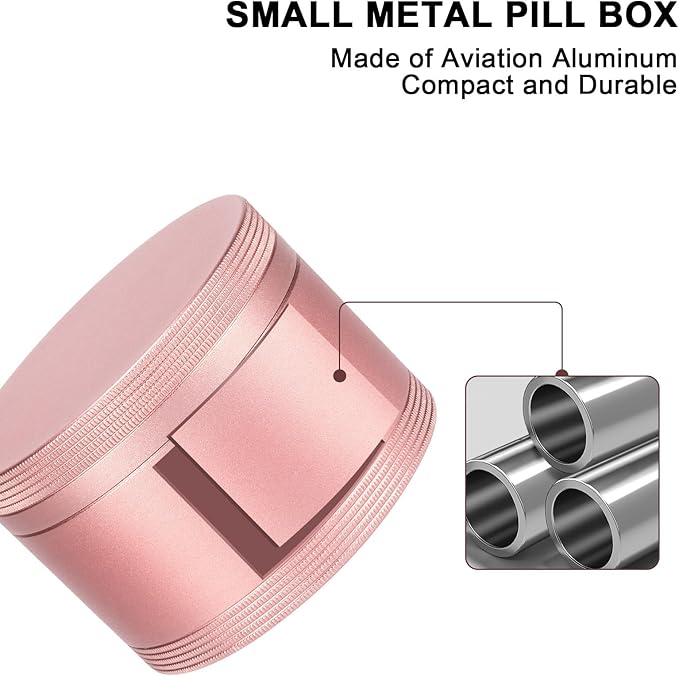 Pink Metal Pill Box Daily - Single Waterproof Travel Pill Container for Purse, Portable Pill Case for Vitamins, Fish Oil, Medicine, Cute Pill Holder Organizer, Big Size