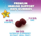 Kids Immune Support Elderberry Gummies - Daily Children's Vitamins C, Zinc & Kids Support Gummy - Nature's Sambucus Elderberry Supplement, Vegan, Gluten-Free, Tasty Berry Flavor - 60 Gummies