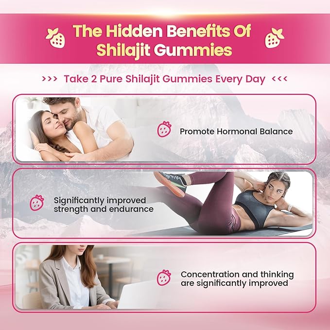 Shilajit for Women Gummies, micronutrient Supplement, Pure Himalayan Shilajitn, Contains Tongkat Ali, Ashwagandhaa, Turmeric, Saffron for hormonal Balance & Energy | Strawberry Flavor (60 Gummies)