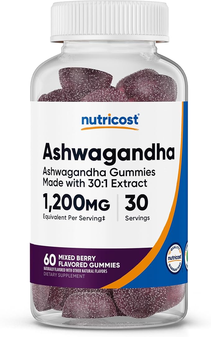 Nutricost Ashwagandha Extract Gummies (Mixed Berry) 60 Gummies for 30 Servings Per Bottle - Vegetarian, GMO Free and Gluten Free
