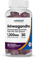 Nutricost Ashwagandha Extract Gummies (Mixed Berry) 60 Gummies for 30 Servings Per Bottle - Vegetarian, GMO Free and Gluten Free