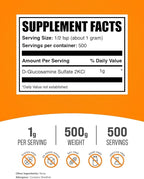 BulkSupplements.com Glucosamine Sulfate Powder - Glucosamine Supplement, Joint Support Supplement - Gluten Free, 1g per Serving, 500g (1.1 lbs) (Pack of 1)