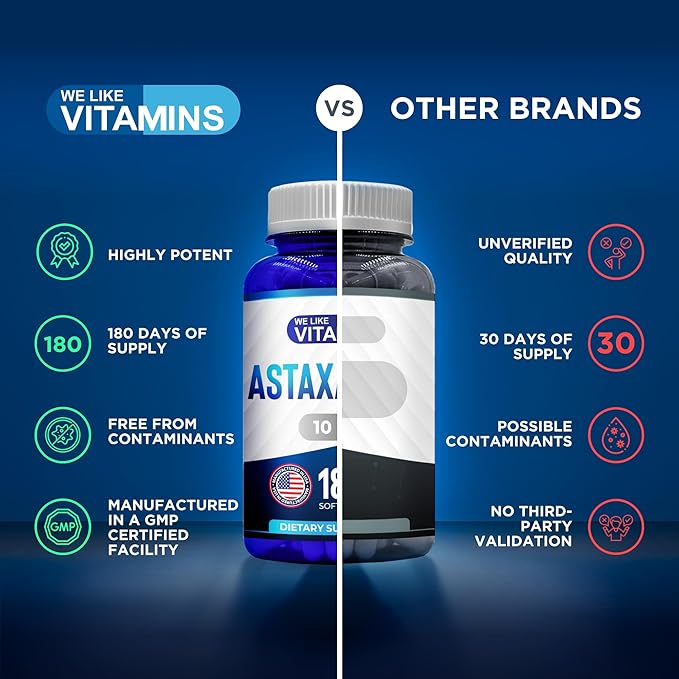 We Like Vitamins Astaxanthin 10mg Softgel - Highly Potent Astaxanthin Supplements from Haematococcus Pluvialis - Improves Eye, Joint, Skin Health & Energy Levels - 180 Servings, 6 Month Supply