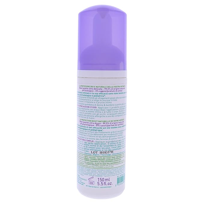 Puressentiel Feminine Wash Ph Balance Vaginial Gentle Cleansing Foam for Womens Hygiene 99.6% Natural Origin Organic Vegan EcoCertified Made in France fl oz, Unscented, 5.5 Ounce