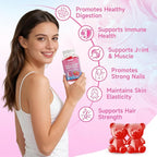 Collagen Peptide Gummies for Women & Men, Collagen Protein Type I,II,III,V,X with Biotin Vitamin C, D, Hydrolyzed Collagen Supplement for Skin, Hair, Nails, Raspberry Flavor, 60 Count