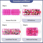Foldable Weekly Pill Organizer 2 Times a Day with 2 Extra Compartments (Clear Printed Labels) - 7 Day AM PM Medicine Box, Week Daily Travel Pill Case Holder for Vitamin, Supplement - Clear Pink