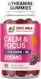 L-Theanine Gummies 200mg – L Theanine Supplement Chewable Gummy – Ltheanine/L’theanine 200mg – Focus and Calm Vitamins Supplement for Kids and Adults
