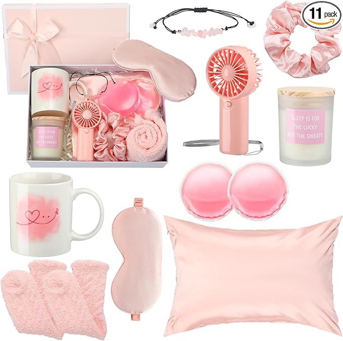 11 Pcs Mother's Day Menopause Gift for Women Care Baskets Box Pink Menopause Support Gifts Calming Anxiety Stress Relief Set for Birthday