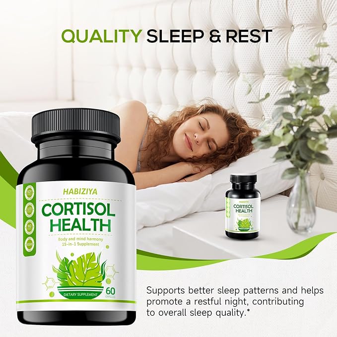 Cortisol Manager Supplement for Women and Men Adrenal Support with Ashwagandha, Rhodiola Rosea, Holy Basil, Mood & Sleep Support - Non-GMO, Vegan Capsules (60 Count)