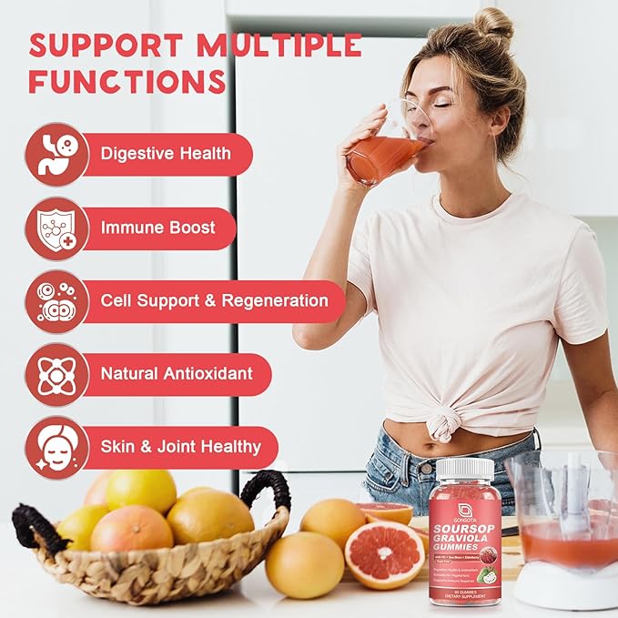 Soursop Graviola Gummies - 2200mg Extra Soursop Leaves Extract,Elderberry & Sea Moss & Zn, for Digestive, Immune, Antioxidant and Overall Health Support - Gluten Free, Vegan, 60 Gummies